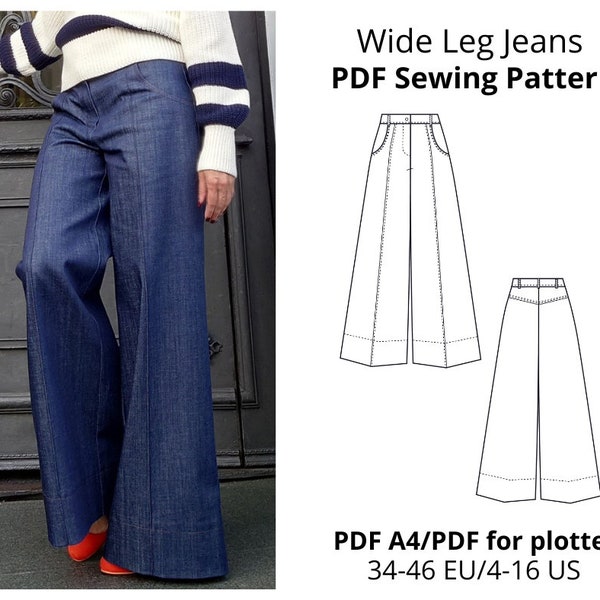 Jeans larges / Patron de couture PDF / Téléchargement immédiat