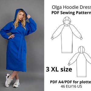 Sporty Hoodie Dress Sewing Pattern/Instant PDF Download / PDF A4-PDF A0 format