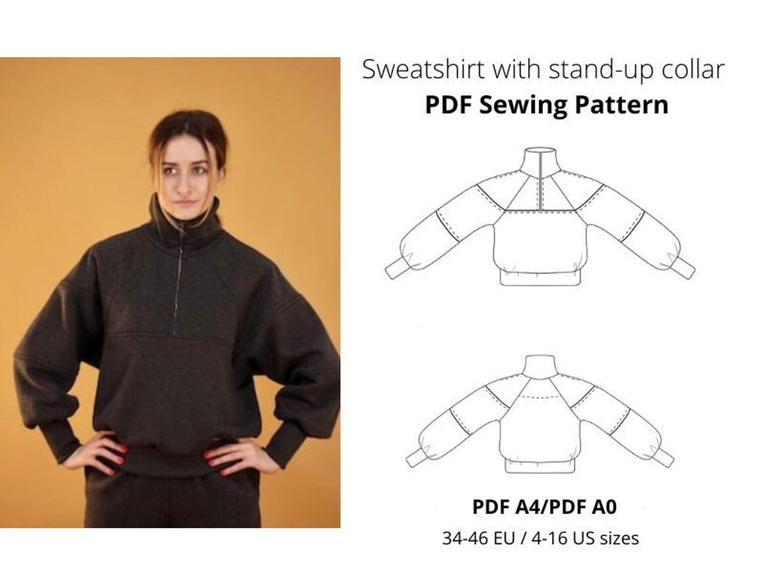 Sweatshirt PDF Sewing Pattern/ Stand-up Collar/ Zipped - Etsy