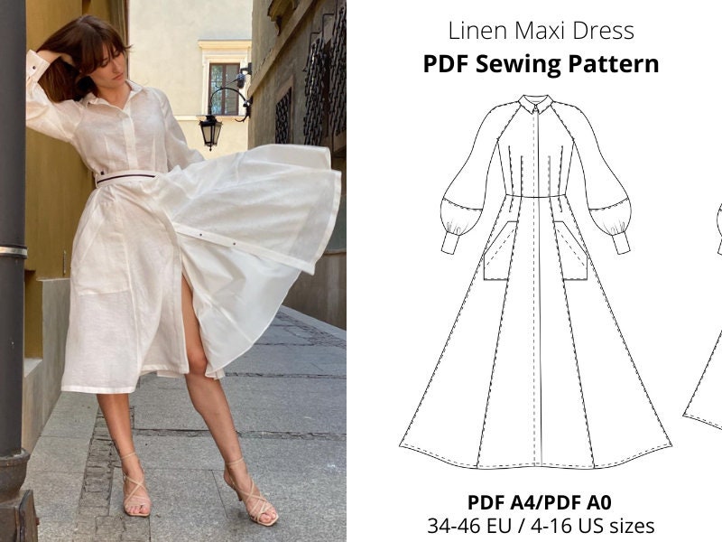 Linen Maxi Dress Pattern PDF Sewing Pattern Sundress With Buttons Etsy
