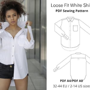 White Shirt Sewing Pattern / Buttoned Shirt / Instant Download / PDF A0-A4