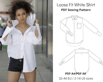 Modello di cucito per camicia bianca / Camicia abbottonata / Download immediato / PDF A0-A4
