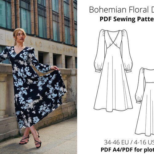 Bohemian Floral Dress PDF Sewing Pattern - Etsy