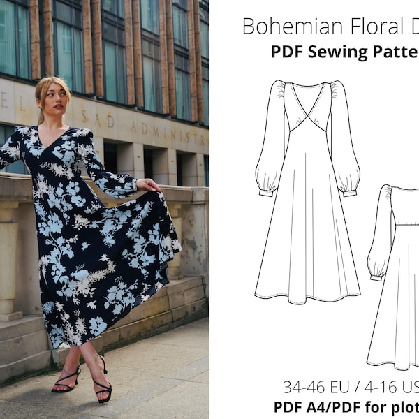 PDF Schnittmuster für Kleid mit Blumenmuster