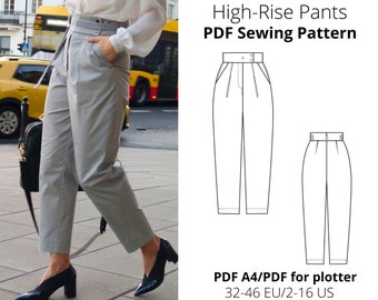 Patrón de costura para pantalones elegantes de oficina / Descarga instantánea / Pantalones de mujer / Formato PDF A4 - PDF A0