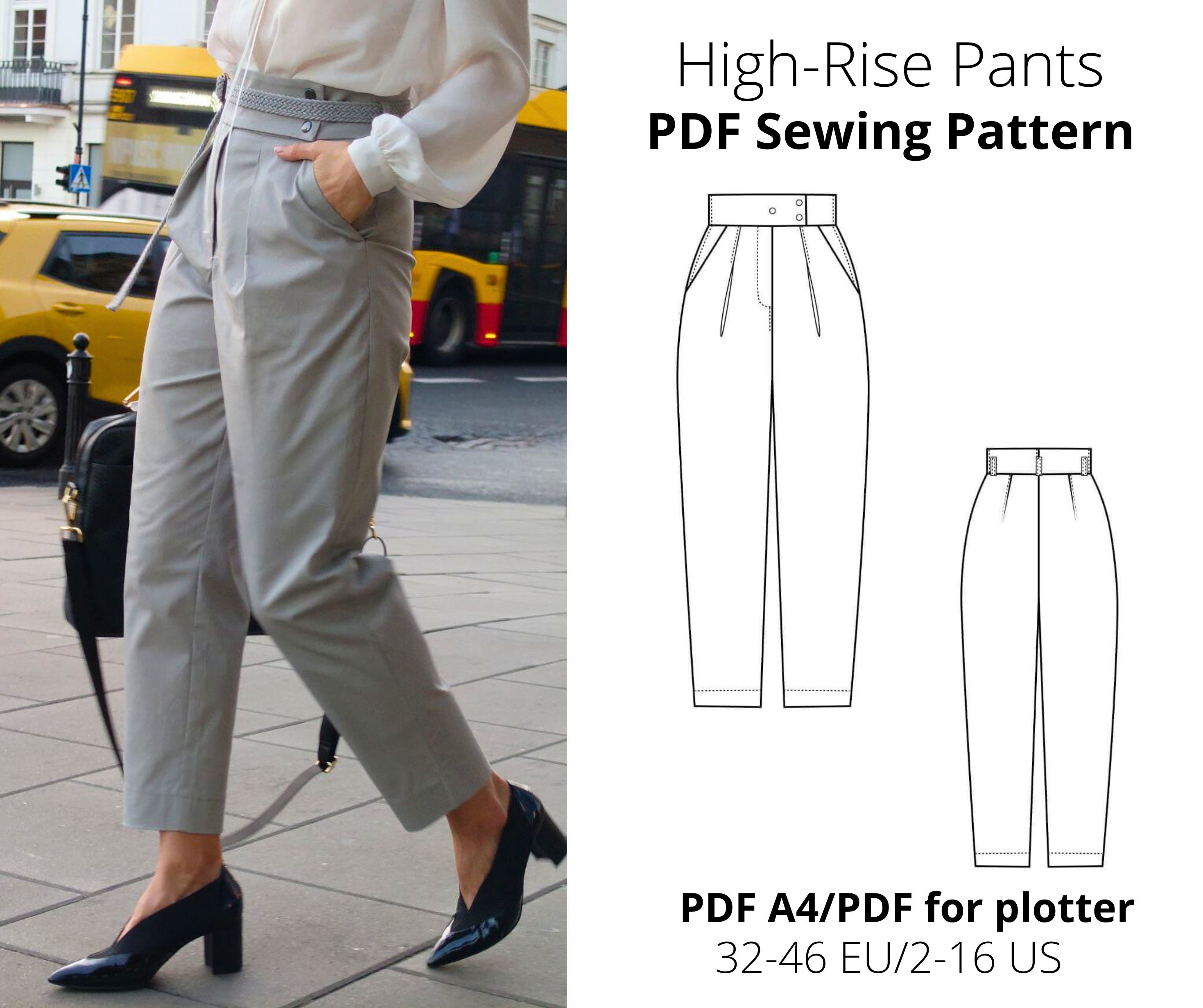 High-rise Pants/women Trousers/office Pants/pdf Sewing Pattern 