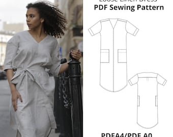 knee length dresses for ladies Kimono linen dress main image 0