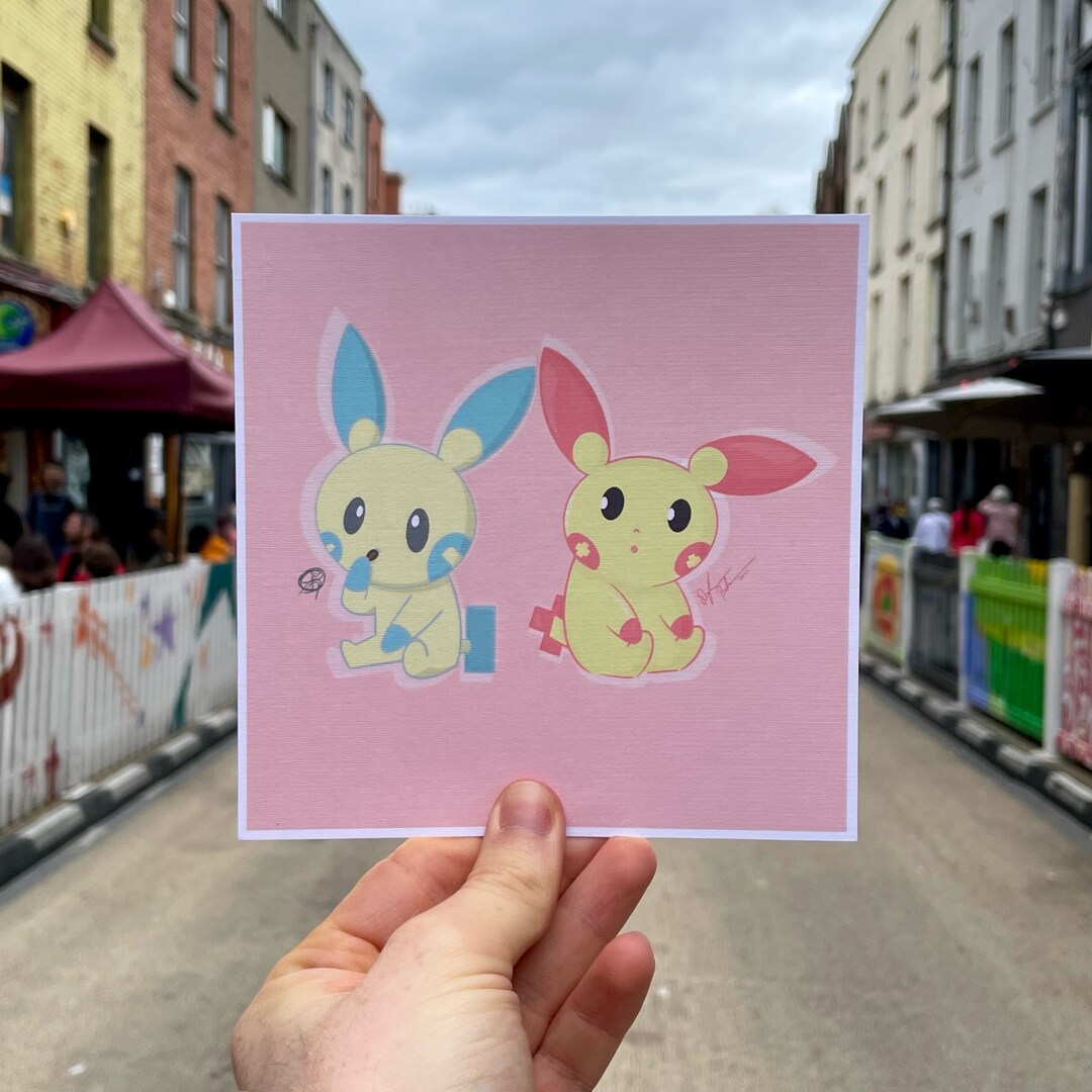 Print 15x15cm Pokémon Plusle and Minun electric Type Small Square