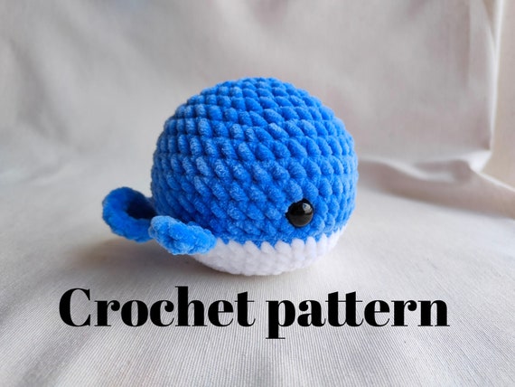 Baby Whale Plushie, Crochet Handmade - Sky Blue & White Yarn with Button  Eyes