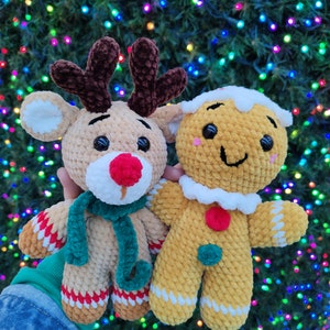 Crochet Deer and Gingerbread Man plushie patterns, Christmas patterns, Amigurumi Deer, Gingerbread Man crochet