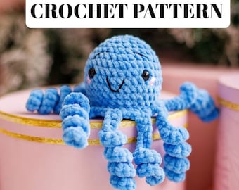 Patrón de peluche pulpo a crochet pdf, patrón criaturas marinas, animales marinos a crochet, patrón pulpo amigurumi