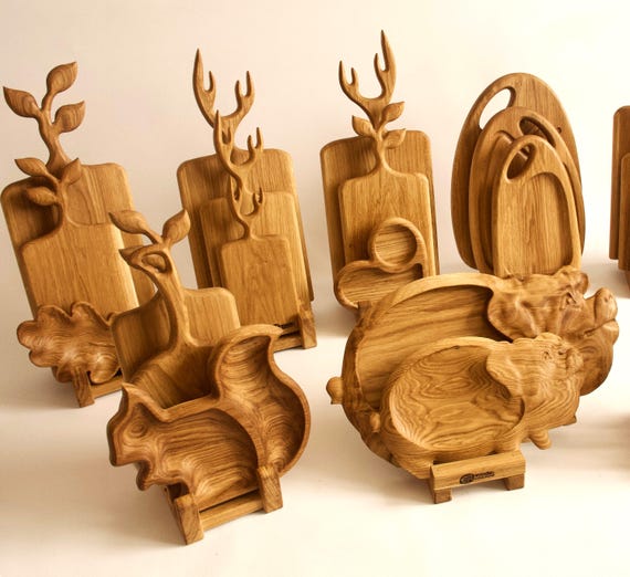 Oak Serving Board Set with Stand – Wedding Gift, Housewarming Gift, Christmas Gift, Charcuterie Board Set, Gift for Couple