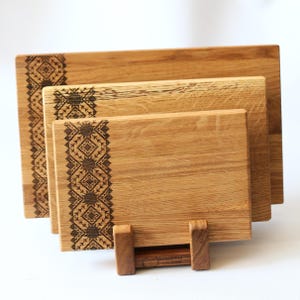 Set of 3 Ukrainian Ornament Wooden Cutting Boards, Rectangular Shape, Personalized Gift Set, Kitchen Decor, Gift for Mom