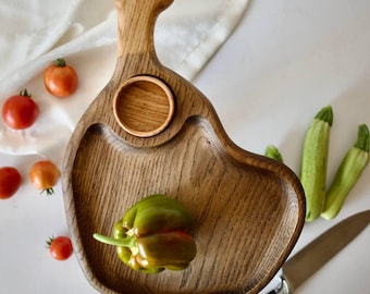 Wooden Serving Charcuterie Boards with Mini Plate, Wooden Serving Tray for Meat with Small Bowl for Sauce, Wooden Handmade Snack Server