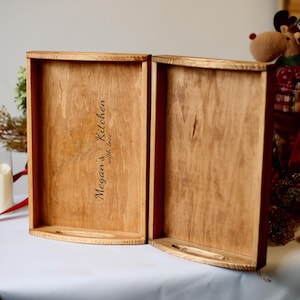 Bandeja de madera, bandeja para servir bocadillos, bandeja personalizada, bandeja de desayuno, forma rectangular, bandeja con asas, regalo de inauguración de la casa para una hermana