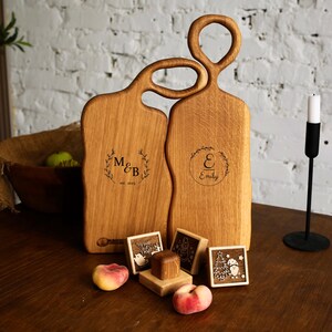 Christmas Kitchen Gift Set – 2 Wooden Boards for Couple + Cookie Stamp – Holiday Baking Gift – Rustic Handmade Ukrainian Present