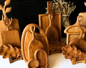 Wooden Cutting Board Set, Rustic Kitchen Decor, Personalized Serving Board, Oak Cheese Platter, Practical Gift for Family or Friends