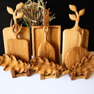 Set of 3 Wooden Boards for Kitchen and Serving, Handmade Rustic Cutting Boards, Housewarming Gift, Natural Wood Kitchen Accessories