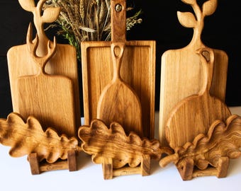 Set of 3 Wooden Boards for Kitchen and Serving, Handmade Rustic Cutting Boards, Housewarming Gift, Natural Wood Kitchen Accessories