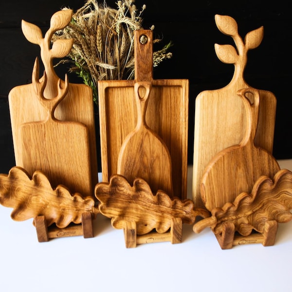 Set of 3 Wooden Boards for Kitchen and Serving, Handmade Rustic Cutting Boards, Housewarming Gift, Natural Wood Kitchen Accessories