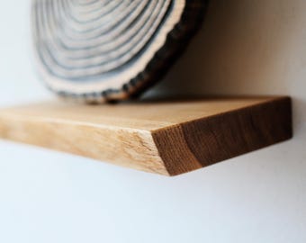 Solid Oak Floating Shelf: Rustic Modern Wall Decor