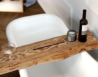 Naturholz Badewannenablage mit Live Edge, Spa-Badewannenablage für Wein, Kerze und Buch, entspannende Geschenkidee für Sie oder Paar