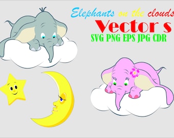 Elefanten auf den Wolken, Vektor Illustration, svg, png, eps, cdr