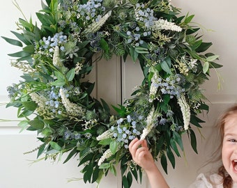Spring Wreath with Eucalyptus and Gypsophila for Front Door,Double Door  Boho Rustic Wreath, Türkranz, Doorwreath,  Farmhouse, Fall wreath