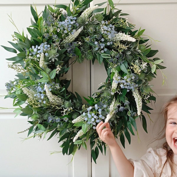 Spring Wreath with Eucalyptus and Gypsophila for Front Door,Double Door  Boho Rustic Wreath, Türkranz, Doorwreath,  Farmhouse, Fall wreath