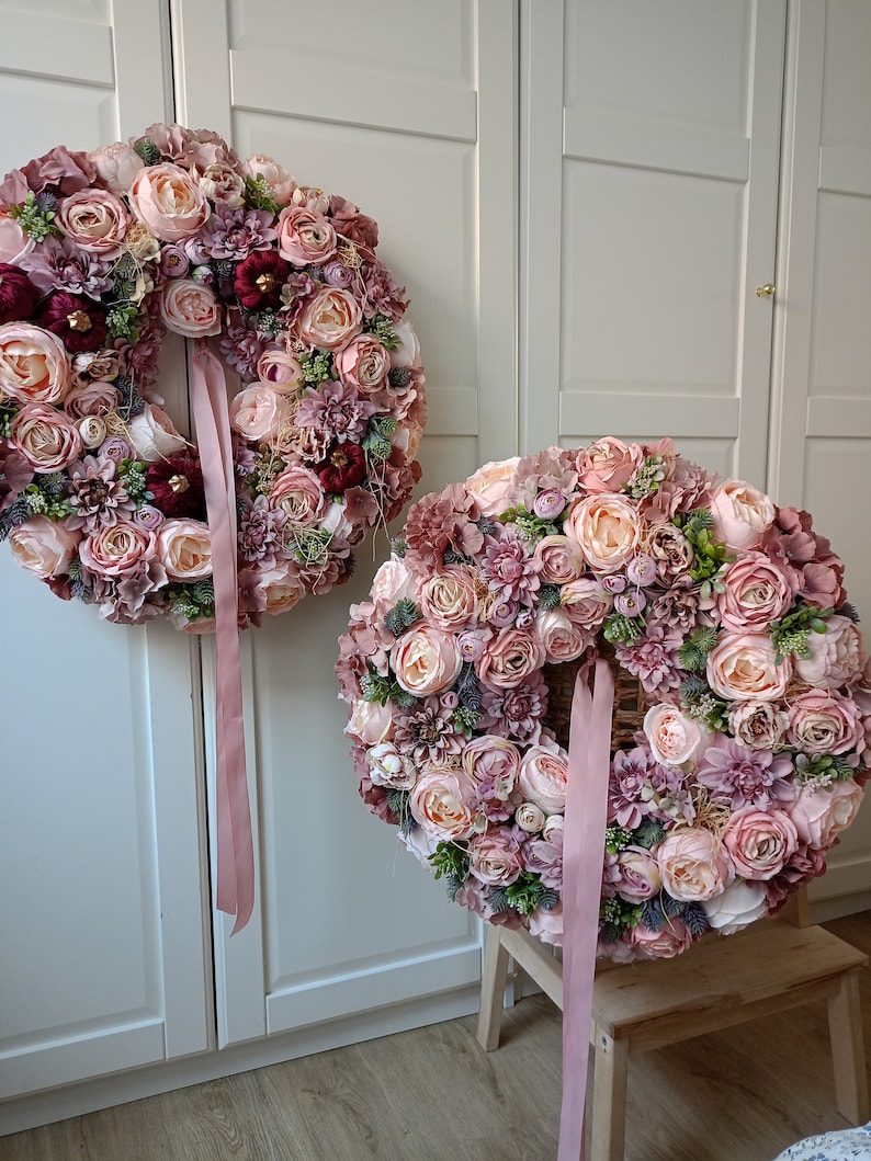 Flower Wreath 60cm XXL for Front Double Door Blumenkranz Türkranz Geschenk Geburtstag Peonies Hydrangeas, pink spring Wreath, Easter Bild 5