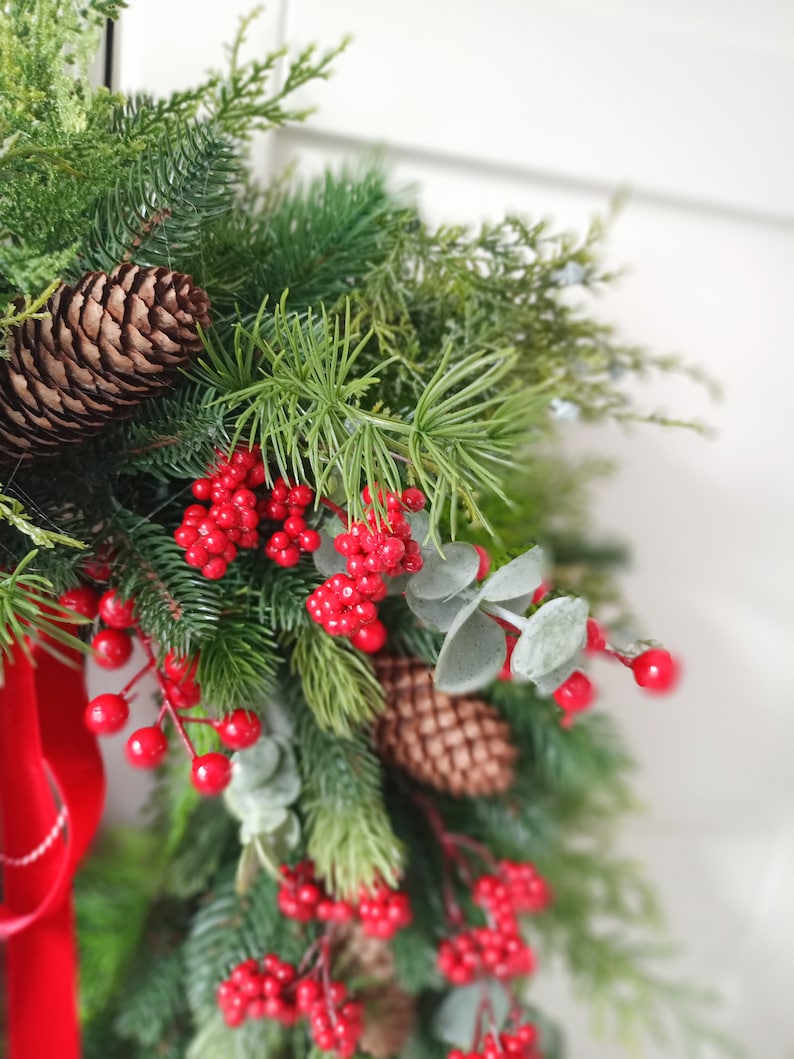 Christmas Wreath, Wreath Winter for Front Door, Mounted Decoration Pine Cones, Double Door, Christmas, Türkranz, doorwreath zdjęcie 4