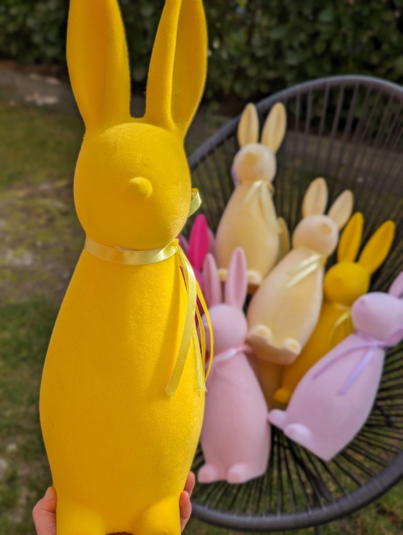 Easter Bunny 41cm pink yellow pastel velvet, modern easter decoration, Gift, Bild 5