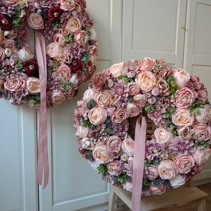Flower Wreath 60cm XXL for Front Double Door Blumenkranz Türkranz Geschenk Geburtstag Peonies Hydrangeas, pink spring Wreath, Easter Bild 3
