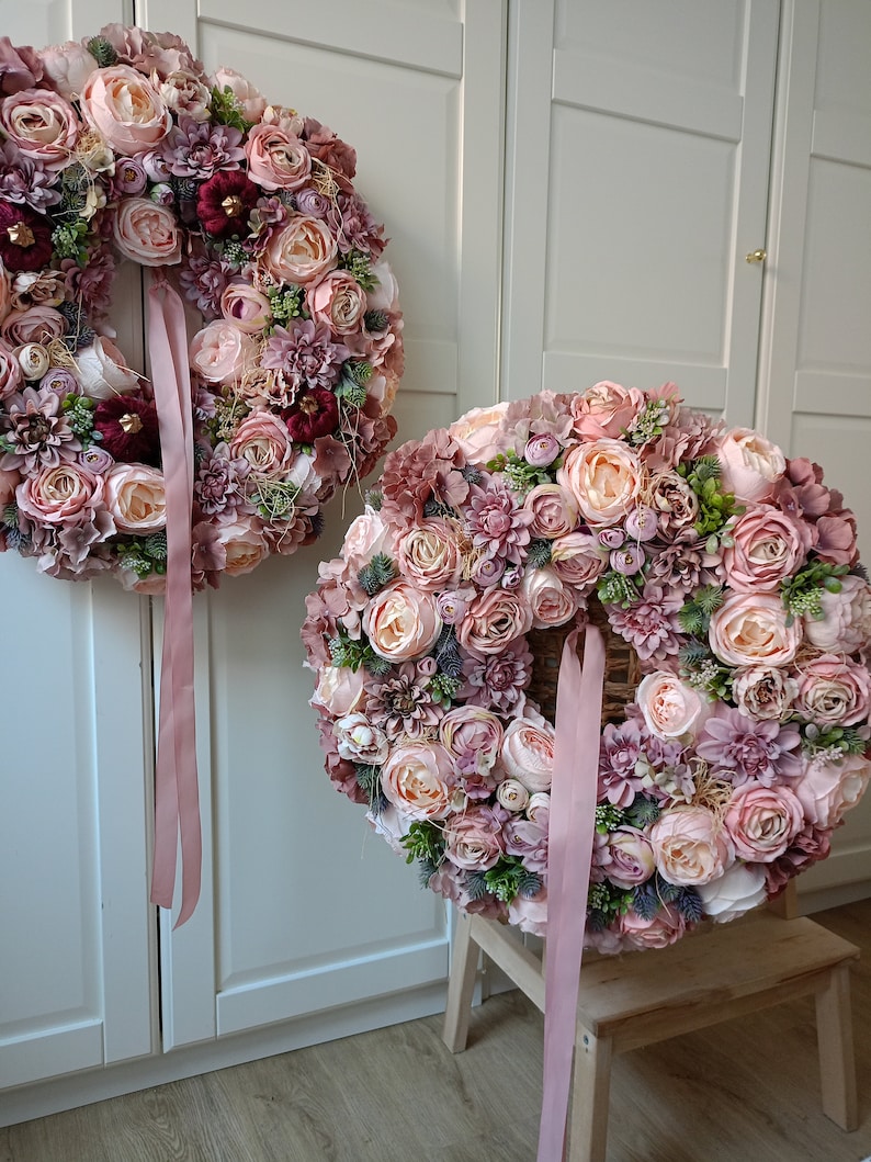 Flower Wreath 60cm XXL for Front Double Door Blumenkranz Türkranz Geschenk Geburtstag Peonies Hydrangeas, pink spring Wreath, Easter Bild 3