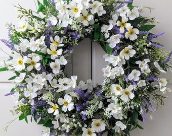 Wild Flower Wreath for Front Door,  Year round Wreath. Everyday wreath. Modern Farmhouse wreath, Artificial Summer Wreath, Türkranz, Gift