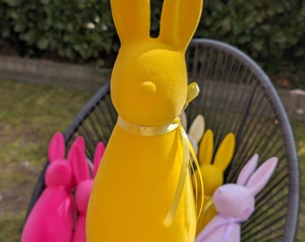 Easter Bunny 41cm  pink yellow pastel velvet, modern easter decoration, Gift,