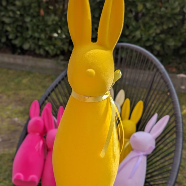 Easter Bunny 41cm  pink yellow pastel velvet, modern easter decoration, Gift,