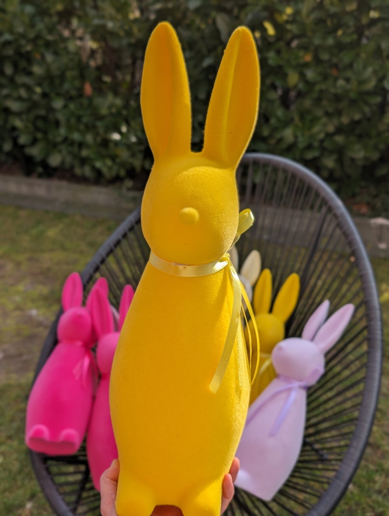 Easter Bunny 41cm pink yellow pastel velvet, modern easter decoration, Gift, Bild 1