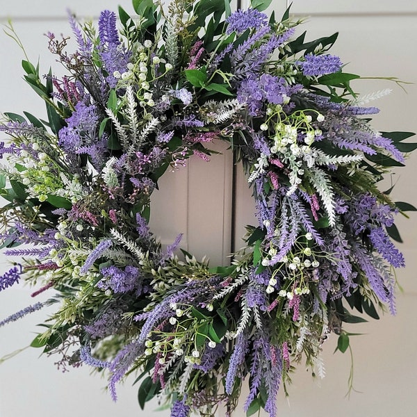 Spring Wreath with Eucalyptus and Lavender for Front double Door,Boho Rustic door Wreath, Türkranz, Farmhouse, Fall wreath,Easter decoration