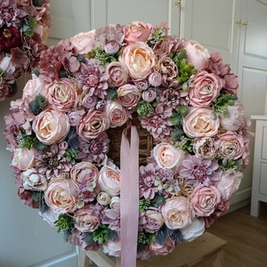 Flower Wreath 60cm XXL for Front Double Door Blumenkranz Türkranz Geschenk Geburtstag Peonies Hydrangeas, pink spring Wreath, Easter Bild 4