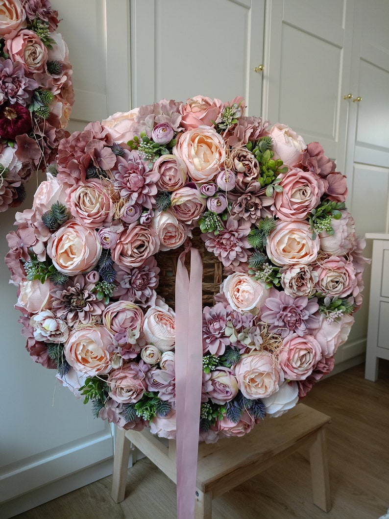 Flower Wreath 60cm XXL for Front Double Door Blumenkranz Türkranz Geschenk Geburtstag Peonies Hydrangeas, pink spring Wreath, Easter Bild 4