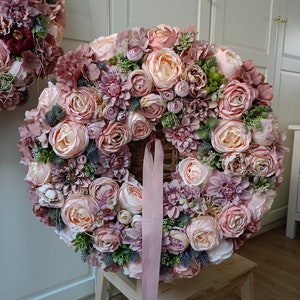 Flower Wreath 60cm XXL for Front Double Door Blumenkranz Türkranz Geschenk Geburtstag Peonies Hydrangeas, pink spring Wreath, Easter Bild 2