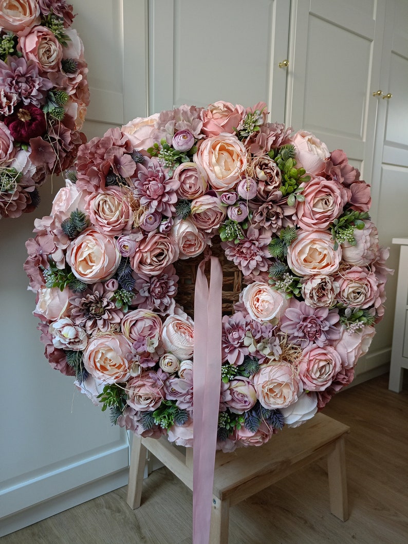 Flower Wreath 60cm XXL for Front Double Door Blumenkranz Türkranz Geschenk Geburtstag Peonies Hydrangeas, pink spring Wreath, Easter Bild 2