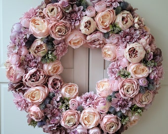Flower Pink Wreath  60cm XXL for Front Double Door Blumenkranz, Artificial large Spring Wreath, Gift mother's day, valentine's day, Birthday