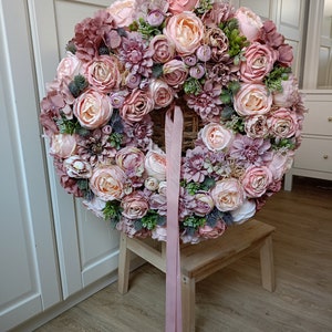 Flower Wreath 60cm XXL for Front Double Door Blumenkranz Türkranz Geschenk Geburtstag Peonies Hydrangeas, pink spring Wreath, Easter Bild 9
