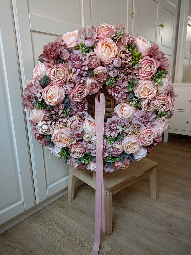 Flower Wreath 60cm XXL for Front Double Door Blumenkranz Türkranz Geschenk Geburtstag Peonies Hydrangeas, pink spring Wreath, Easter Bild 9