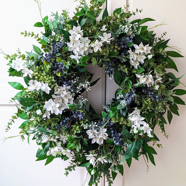 Spring wreath with Jasmine and Berries, Wreath Floral  for Front Door,Double Door  Rustic Wreath Türkranz Eucalyptus Doorwreath, Farmhouse