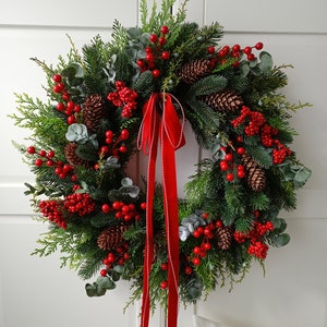 Couronne de Noël, couronne d'hiver pour porte d'entrée, décoration montée pommes de pin, double porte, Noël, Türkranz, couronne de porte image 2