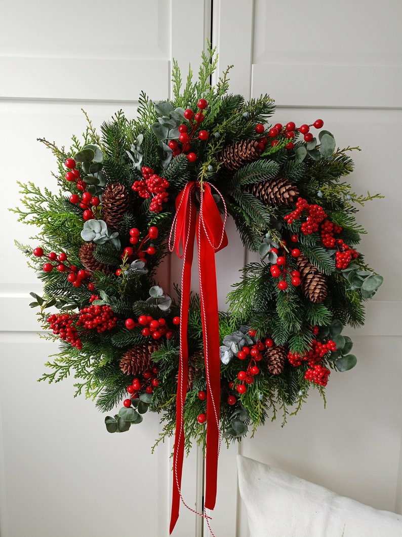 Christmas Wreath, Wreath Winter for Front Door, Mounted Decoration Pine Cones, Double Door, Christmas, Türkranz, doorwreath zdjęcie 2