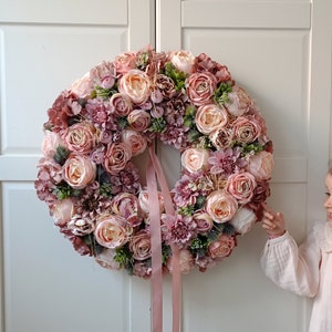 Flower Wreath 60cm XXL for Front Double Door Blumenkranz Türkranz Geschenk Geburtstag Peonies Hydrangeas, pink spring Wreath, Easter Bild 6